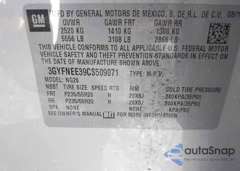 2012 Cadillac Srx Performance Collection z USA, uszkodzony, nr VIN 3GYFNEE39CS509071